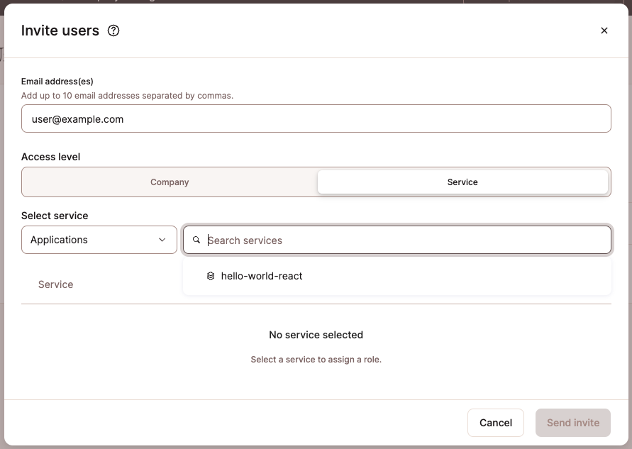 Choose the service you want to grant the user access to.